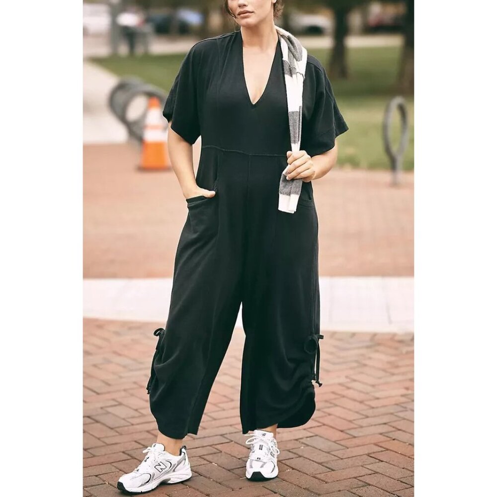 Anthropologie Black Wide-Leg V-Neck Jumpsuit